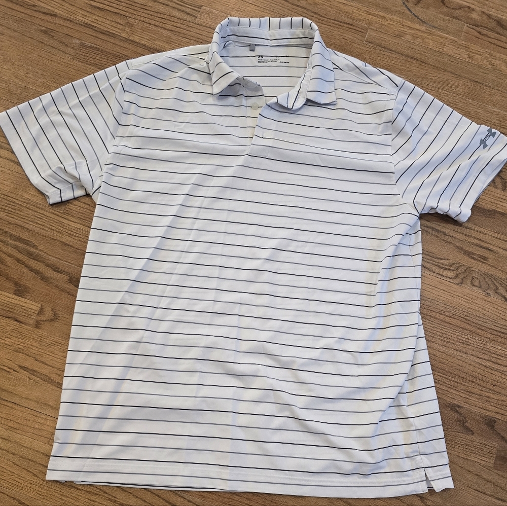 Under Armour Men's Polo Shirt - White with Black Stripes